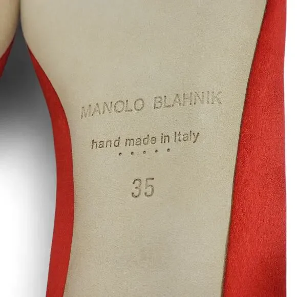 Manolo Blahnik Hangisiflat Jewel Buckle Flat Pumps - Satin - Red 35 5US $1095 - Picture 6 of 9